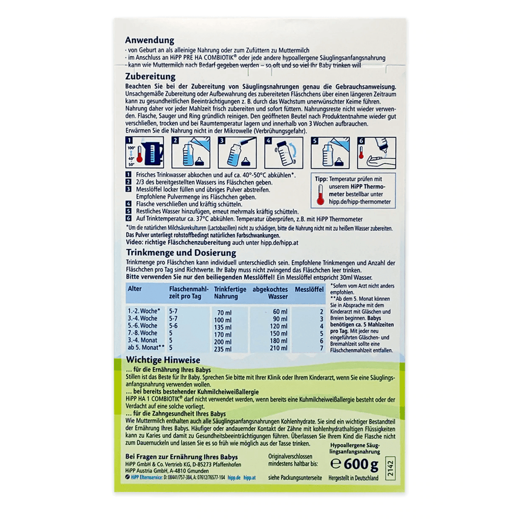HiPP HA Germany Hypoallergenic Stage 1 Combiotik Infant Milk Formula 0-6 months •  600g EmmBaby