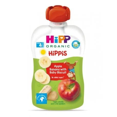 HiPP Hippis Apple Banana & Baby Biscuit Puree 100G - 6 Pouches EmmBaby