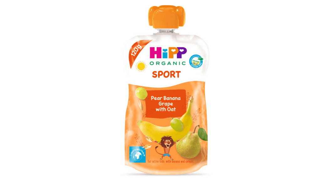 HiPP Organic Sport Pear Banana Grape With Oat 120 G - 6 Pouches EmmBaby