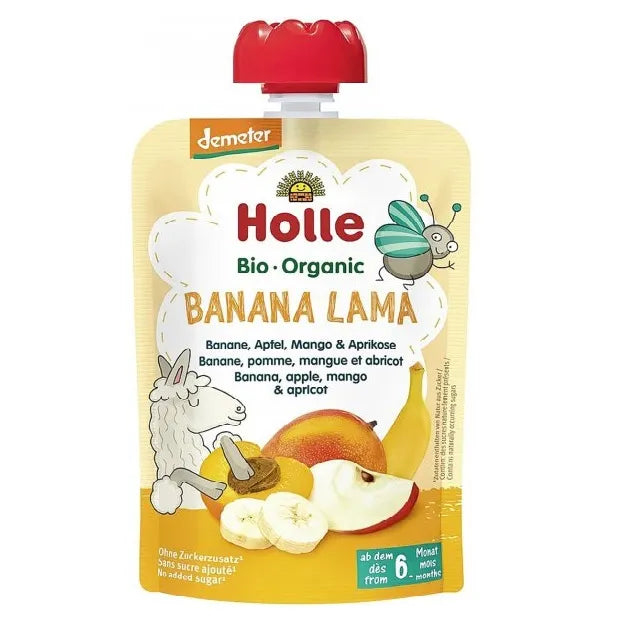 Holle Banana Lama: Banana, Apple, Mango & Apricot (6+ Months) - 6 Pouches EmmBaby