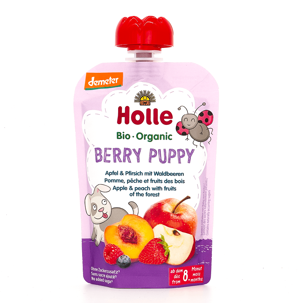 Holle Berry Puppy: Apple & Peach with Fruits (8+ months) - 6 Pouches EmmBaby