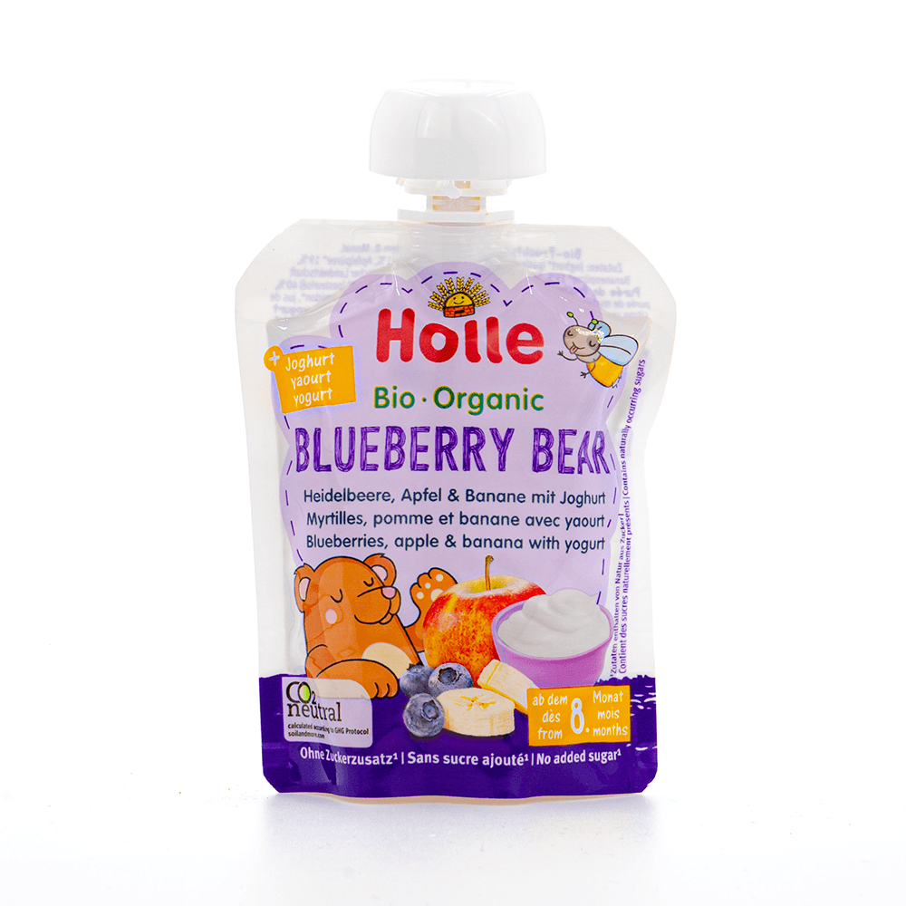 Holle Blueberry Bear: Blueberry, Apple, Banana & Yogurt (8+ Months) - 6 Pouches EmmBaby