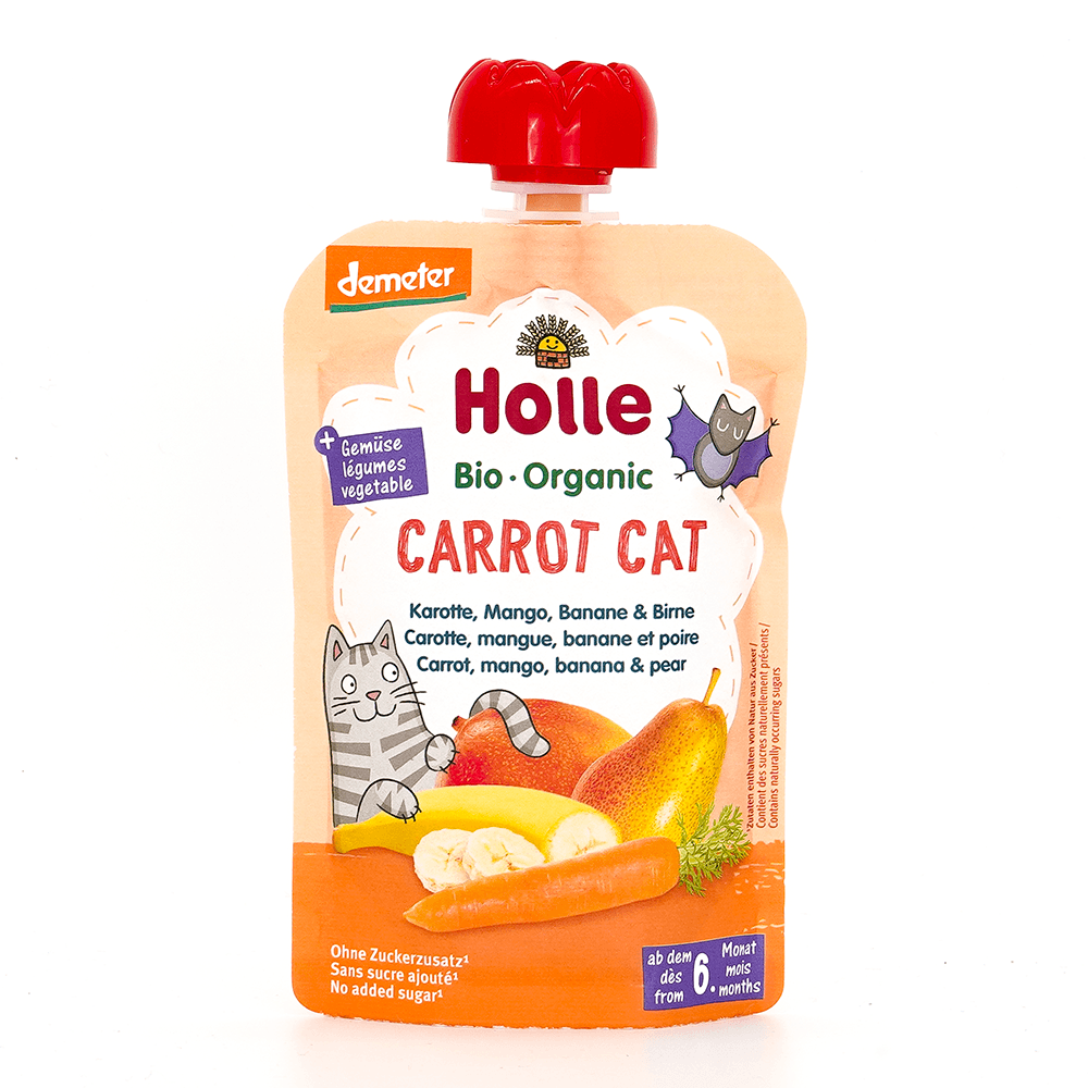 Holle Carrot Cat: Carrot, Mango, Banana & Pear (6+ Months) - 6 Pouches EmmBaby