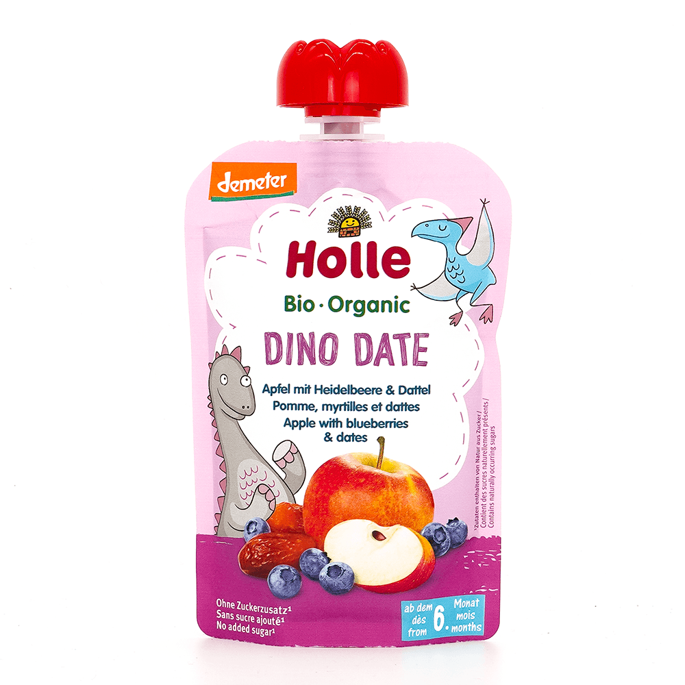Holle Dino Date: Apple, Blueberries & Dates (6+ Months) - 6 Pouches EmmBaby