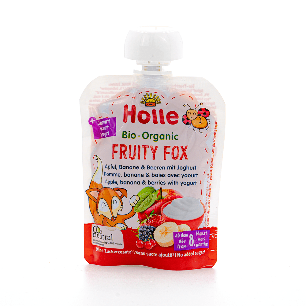 Holle Fruity Fox: Apple, Banana, Berries & Yogurt (8+ Months) - 6 Pouches EmmBaby