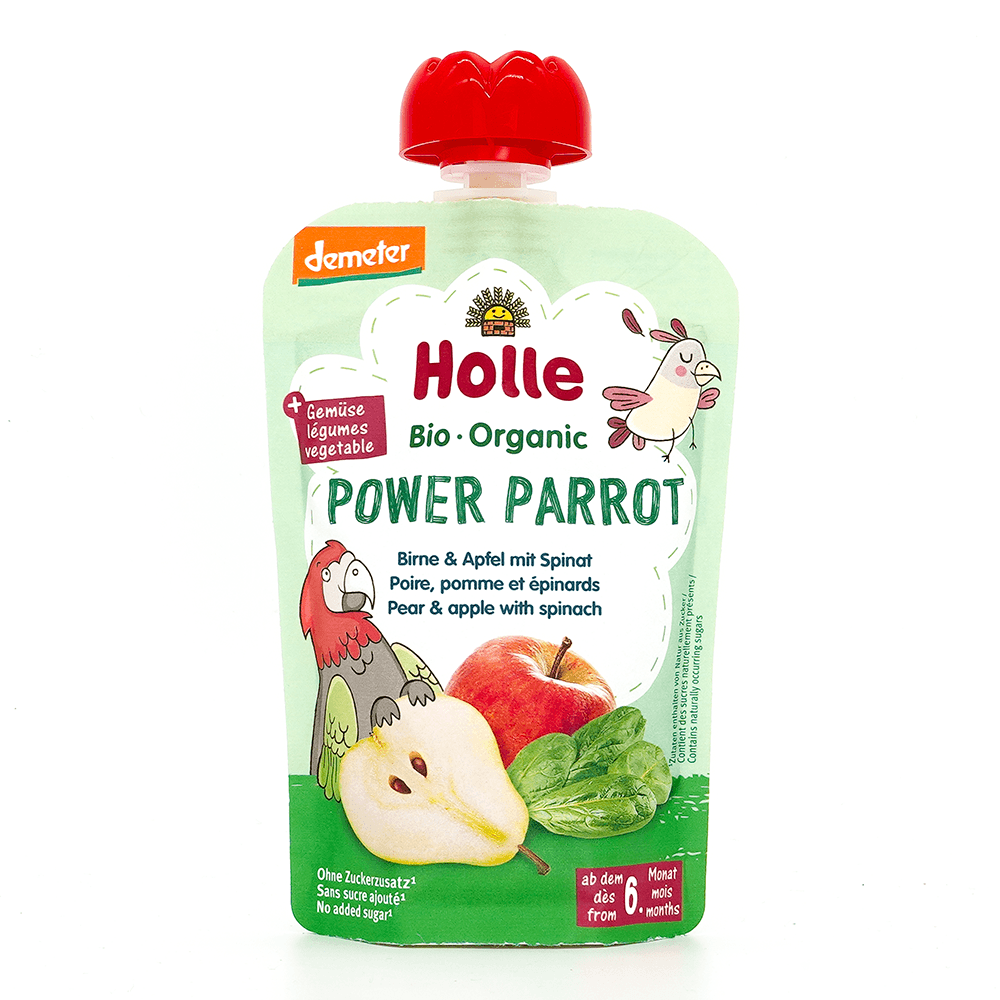 Holle Power Parrot: Pear, Apple & Spinach (6+ Months) - 6 Pouches EmmBaby