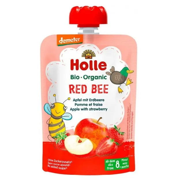 Holle Red Bee: Apple & Strawberry (8+ Months) - 6 Pouches EmmBaby