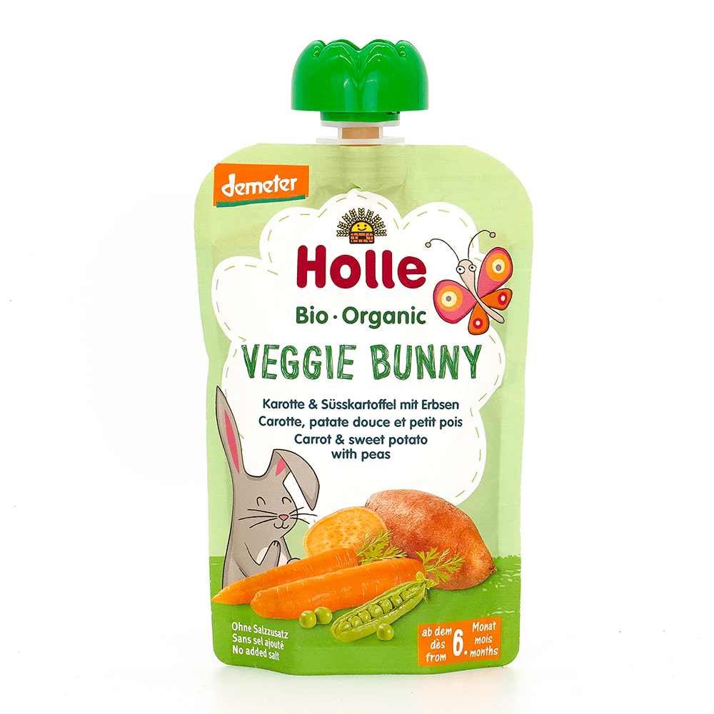 Holle Veggie Bunny: Carrot, Sweet Potato & Peas (6+ Months) - 6 Pouches EmmBaby