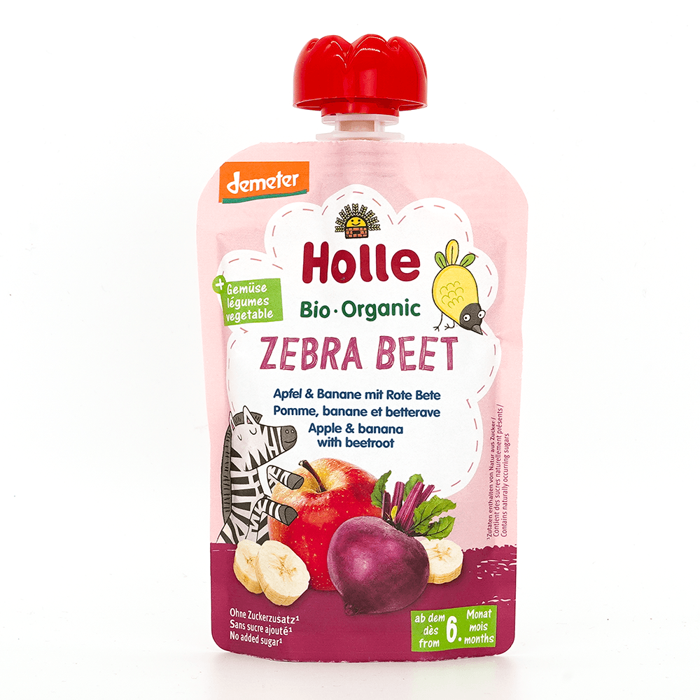 Holle Zebra Beet: Apple, Banana & Beetroot (6+ Months) - 6 Pouches EmmBaby