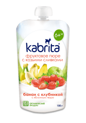 Kabrita Banana, Strawberry And Apple Puree With Sweet Goat Milk Cream 100 G - 6 Pouches - EmmBaby
