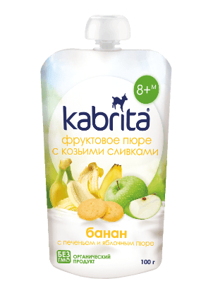 Kabrita Banana, Biscuits And Apple Puree With Sweet Goat Milk Cream 100 G - 6 Pouches - EmmBaby